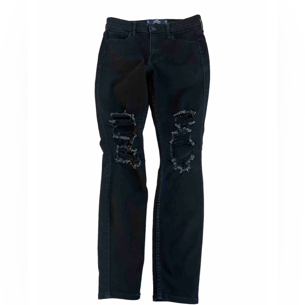 HOLLISTER High Rise Crop Super Skinny Distressed Black Jeans Jrs Size 3S 26x26